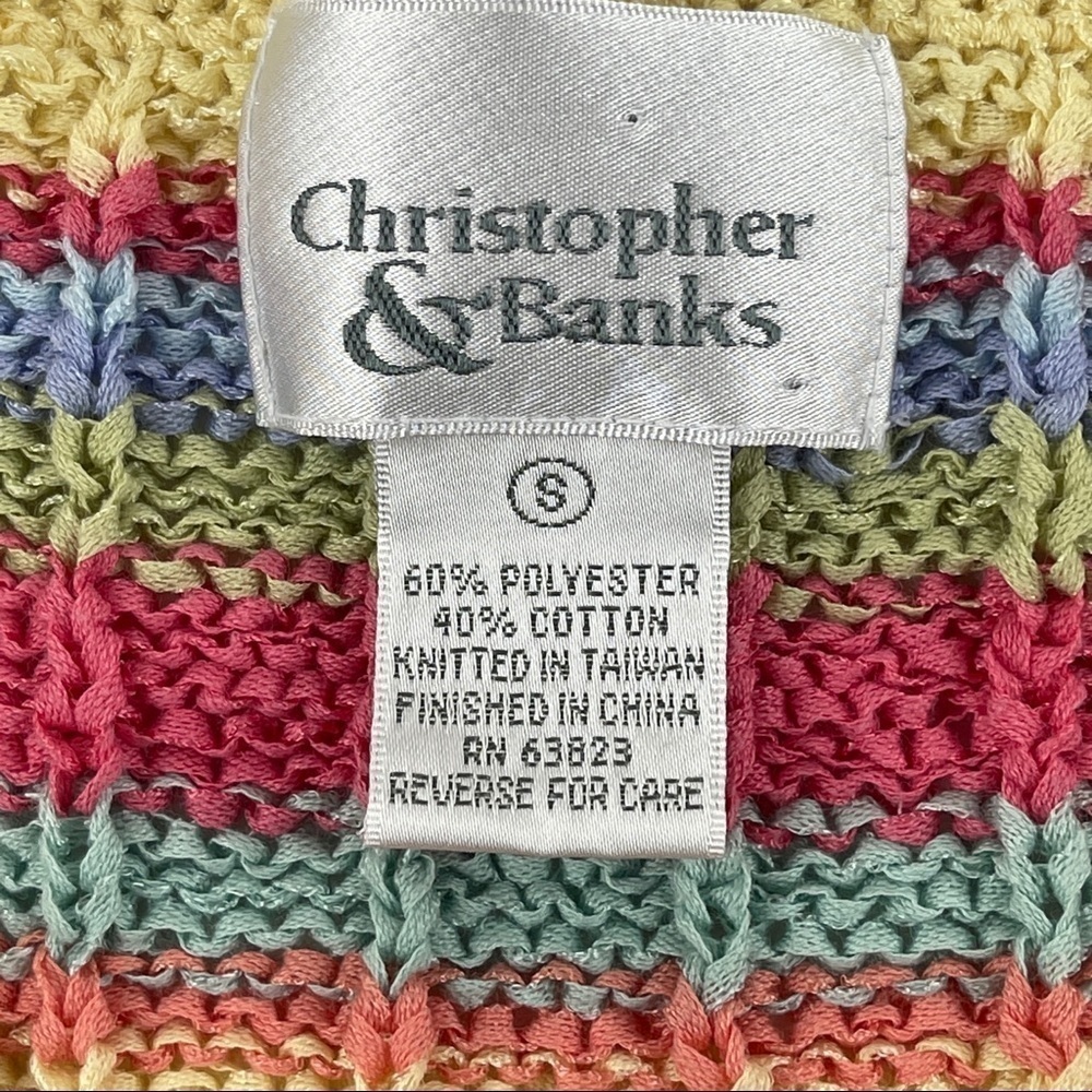 Christopher & Banks Sweater Womens Small Red Orange Striped 3/4 Sleeve Buttons - Picture 2 of 7